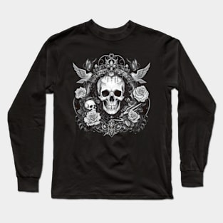 Dark Queen of death, Skull and Roses Gothic design Long Sleeve T-Shirt